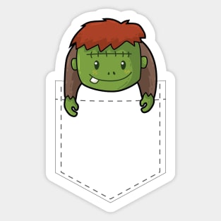 Fake Pocket Cute Halloween Frankenstein Sticker